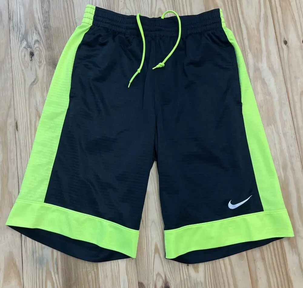 Nike Men's Basketball Shorts Black Neon Green Athletic Shorts, Small EUC